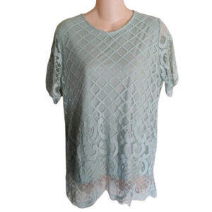 Luna Rae Mint Green Crochet Lace Short Sleeve Blouse Top Size Women's Large